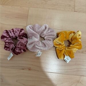 Claire's Velvet and Pleated Scrunchies - Pink, Purple, Yellow